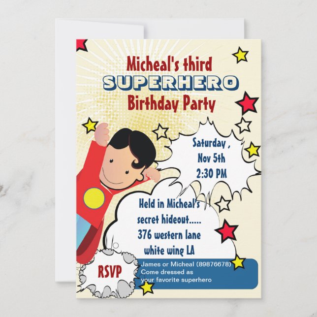 Fête de Superhero Invitation d'anniversaire (Devant)