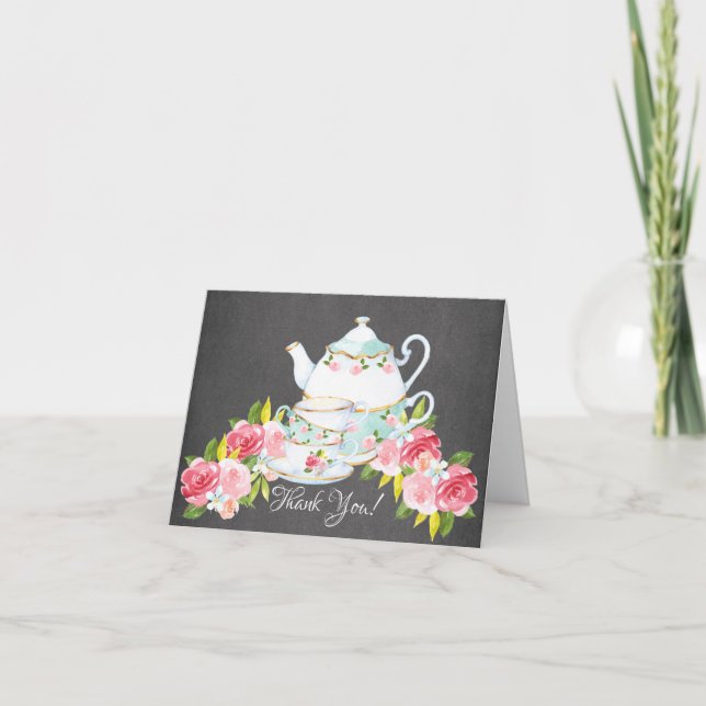 Fête de thé aquarelle avec tableau noir Merci (Devant)
