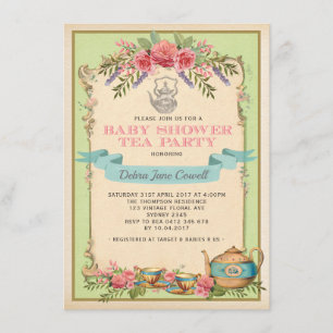 Fête de thé pour bébés Mint Vintage Invitation de 