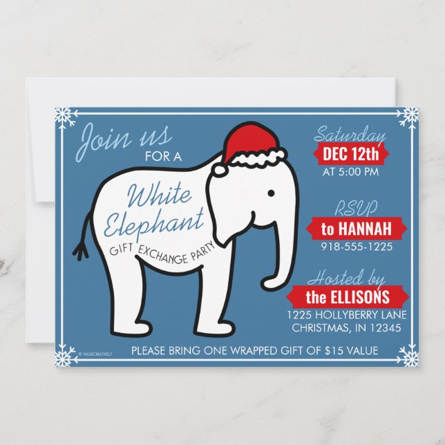 Fête des éléphants blancs Noël (bleu) Invitation (Devant)