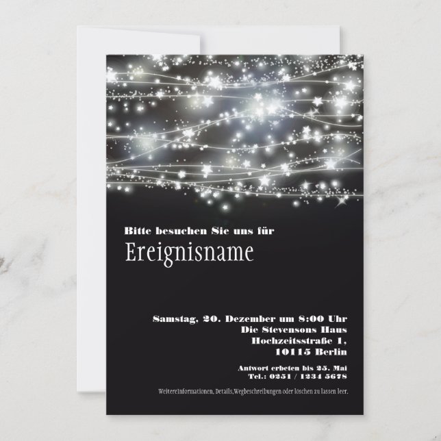 Fête des étoiles scintillantes Invitation noir et  (Devant)