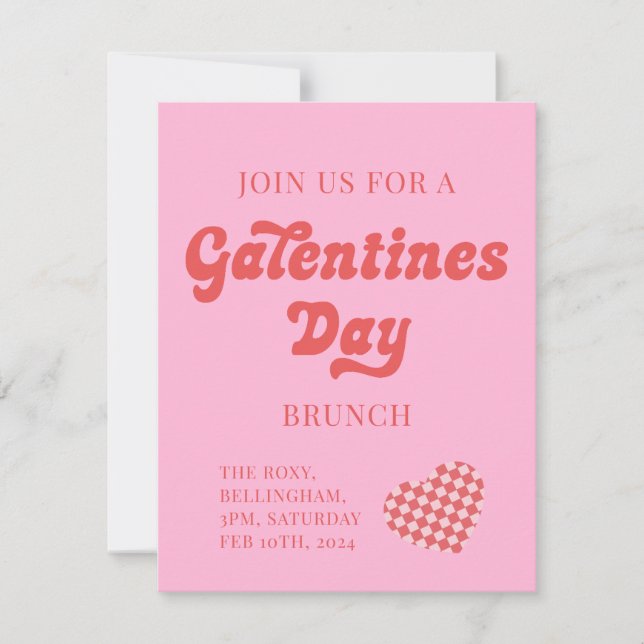 Fête des Galentines Brunch Invitations Coeur rétro (Devant)