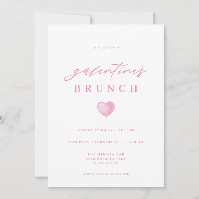 Fête des Galentines rose moderne Invitation Brunch (Devant)