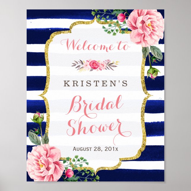 Fête des mariées Affiche de bienvenue rose floral  (Devant)
