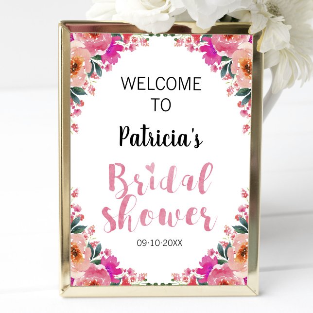 Fête des mariées Affiche de bienvenue rose Floral  (Créateur téléchargé)