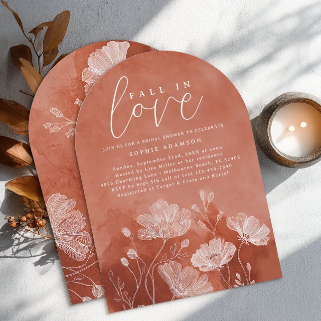 Fête des mariées Arched Fall in Love Invitation (Fall In Love - Bridal Shower Autumn Invite)