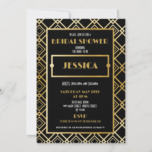 Fête des mariées Art déco Invitation de la Gold Pa (Devant)