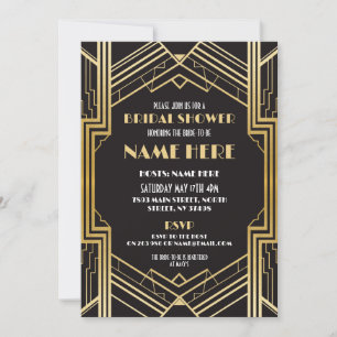 Fête des mariées Art déco Invitation de la Gold Pa