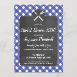 Fête des mariées barbecue Invitation bleu En vichy
