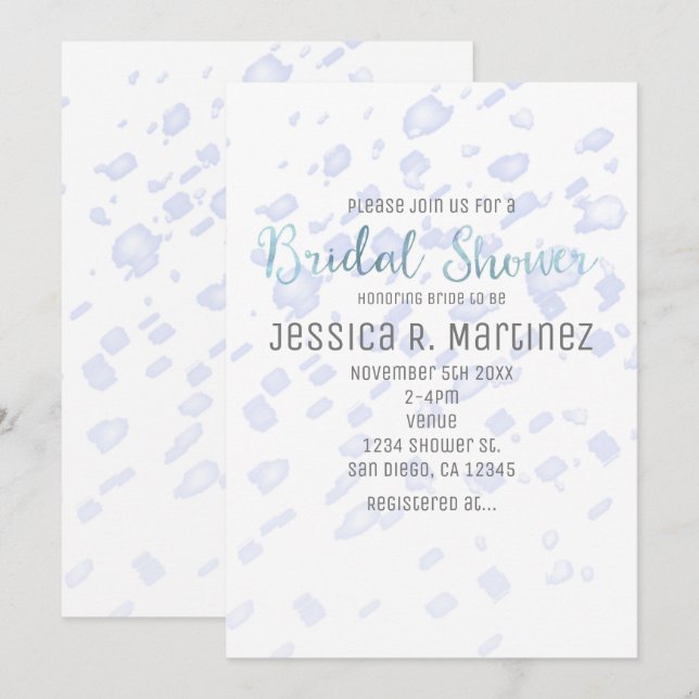 Fête des mariées Bleu Pluie Aquarelle Invitations (Devant / Derrière)