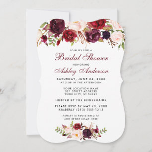 Fête des mariées Bourgogne Floral Invitation BWR