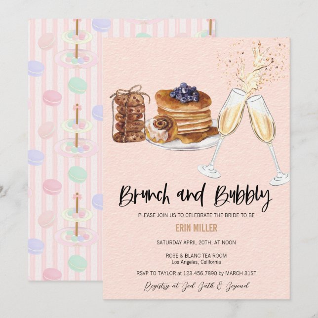 Fête des mariées Champagne | Brunch Invitations (Devant / Derrière)