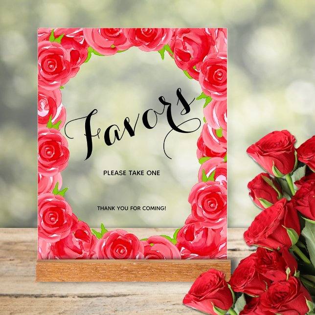 Fête des mariées Chic Red Roses Faveurs (Red roses bridal shower favors tabletop acrylic sign)