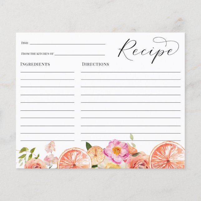 Fête des mariées Citrus rose Fleurs Carte Recette (Devant)