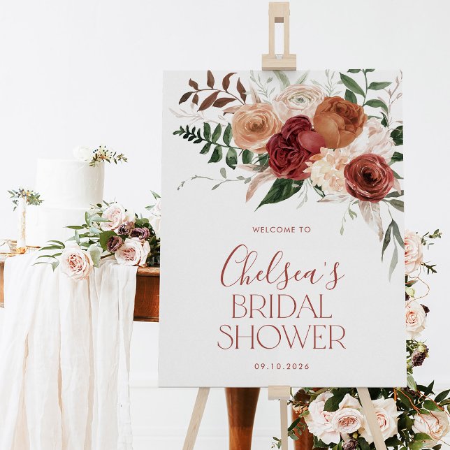 Fête des mariées de chute dans l'amour Affiche de  (Fall in Love Bridal Shower Welcome Sign. Floral sign)