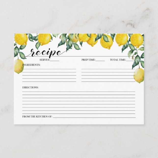 Fête des mariées de la carte de recettes citrons (Devant)