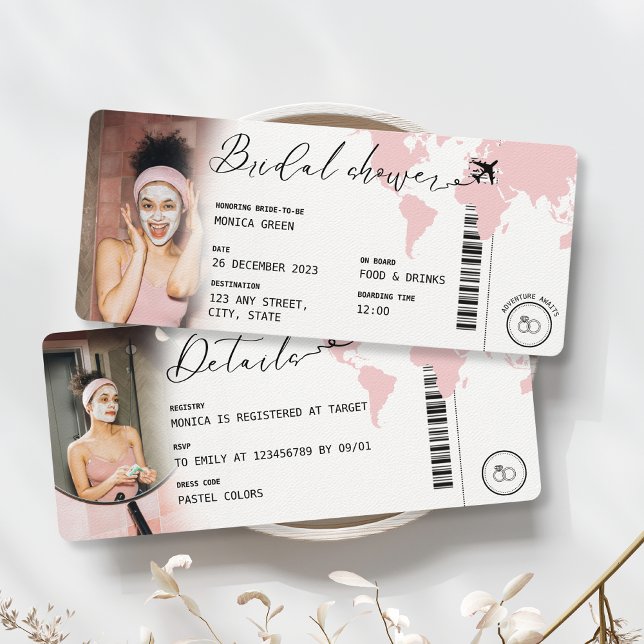 Fête des mariées de la carte d'embarquement Voyage (Bridal Shower Boarding Pass Invitation Blush Pink)