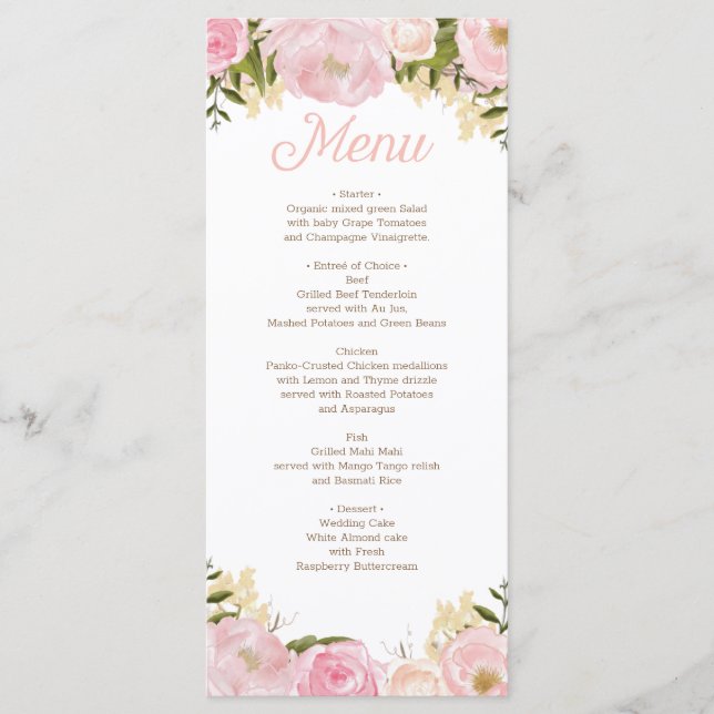Fête des mariées de menu Floral rose Mariage (Devant)