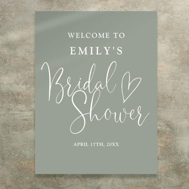 Fête des mariées de script Sage Green Affiche de b (Sage Green Script Bridal Shower Welcome Sign)
