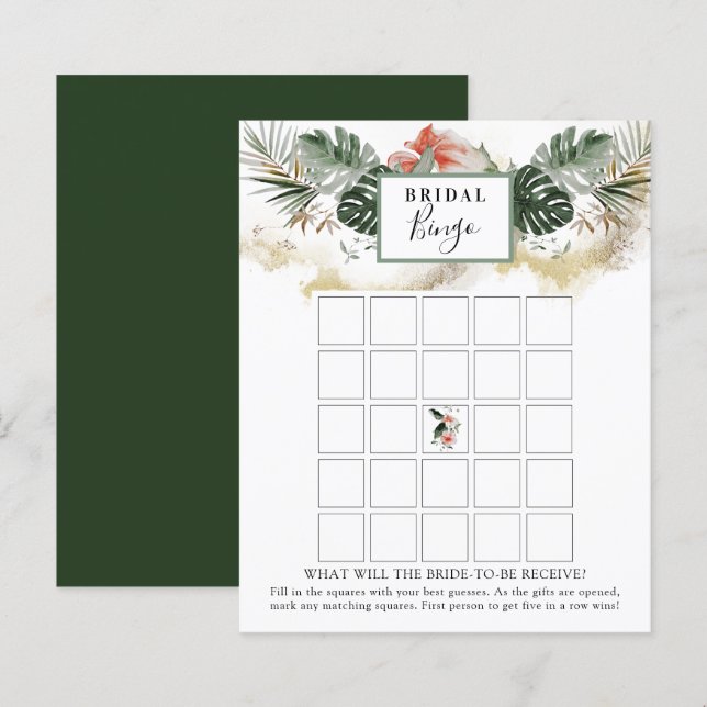 Fête des mariées de verdure tropicale Bingo Carte  (Devant / Derrière)