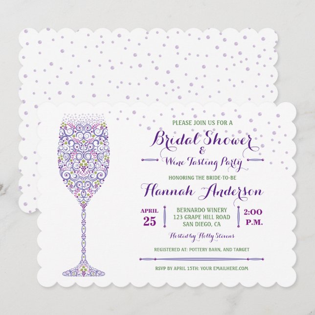 Fête des mariées Dégustation de vins Invitation (Devant / Derrière)