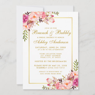 Fête des mariées d'or rose Floral Invitation Brunc