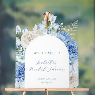 Fête des mariées en arc floral bleu Bienvenue