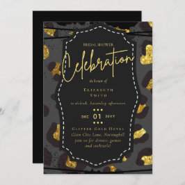 Fête des mariées en or noir brillant Invitations