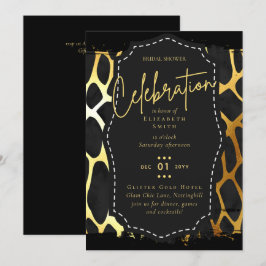Fête des mariées en or noir brillant Invitations