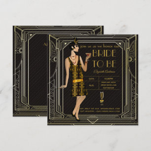 Fête des mariées en or noir brillant Invitations