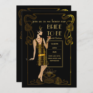 Fête des mariées en or noir brillant Invitations