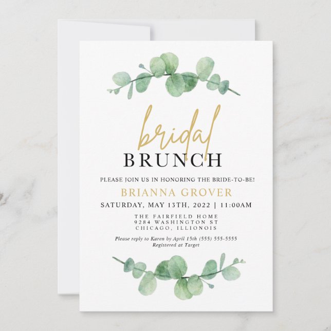Fête des mariées Eucalyptus Brunch Invitation (Devant)