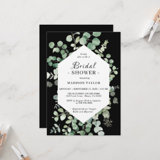 Fête des mariées Eucalyptus Invitation noire