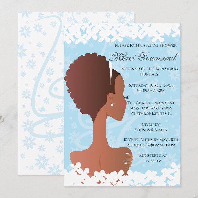 Fête des mariées Floral Blue Invitation (Devant / Derrière)