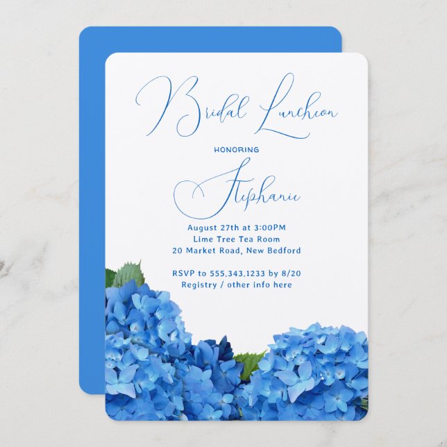 Fête des mariées Florale Bleu Hydrangea Invitation (Devant / Derrière)
