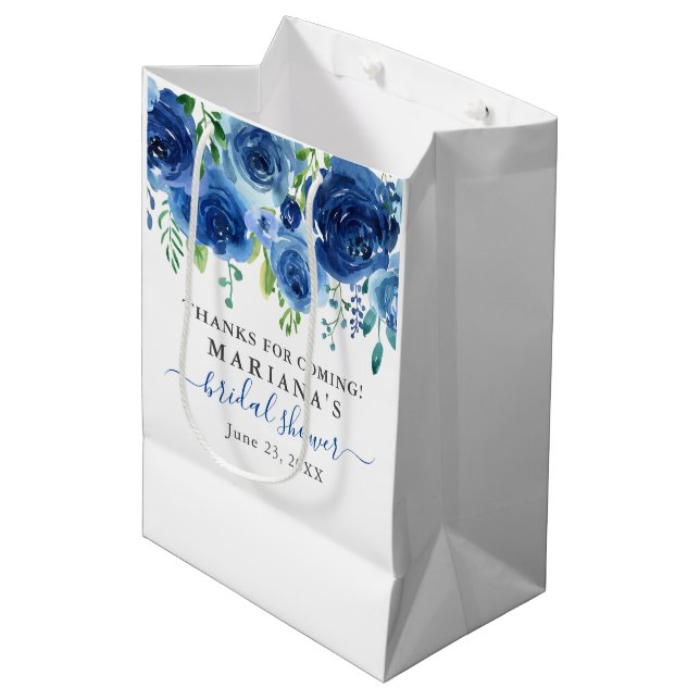 Fête des mariées florale bleu marine - Sac cadeau  (Devant Angle)