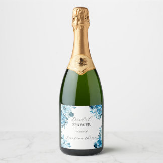 Fête des mariées Florale Bleue Étiquette à vin mou