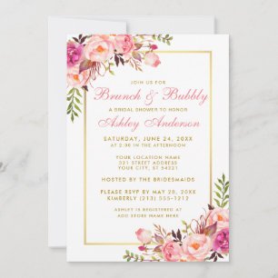 Fête des mariées florale rose or Brunch Invitation