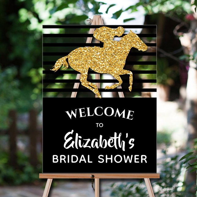 Fête des mariées Gold Racehorse Derby Bienvenue (Gold faux glitter racehorse Derby-themed  bridal shower Welcome acrylic sign)
