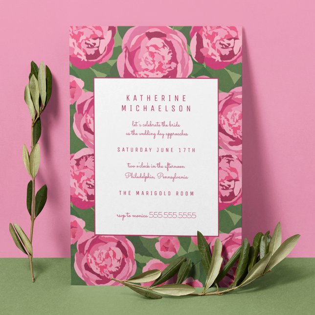 FÊTE DES MARIÉES | Invitation de pivoine rose fonc (Créateur téléchargé)