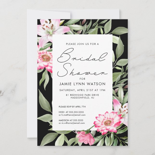 Fête des mariées | Lily Floral Frame Invitation (Devant)
