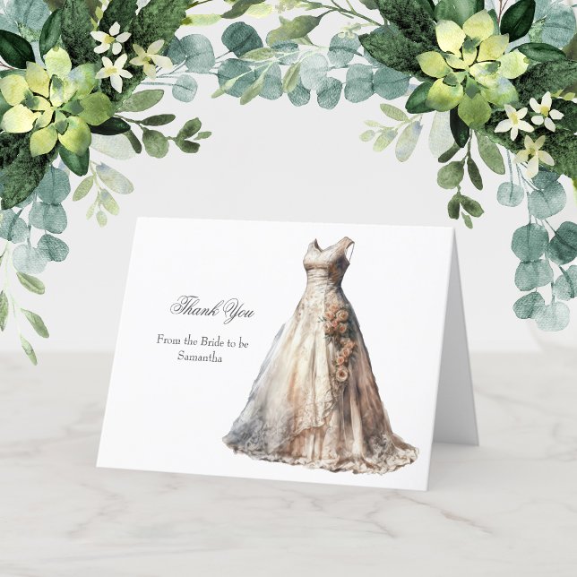 Fête des mariées Mariage robe Merci Cartes (Wedding Dress Bridal Shower Thank you cards)
