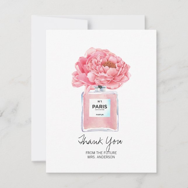 Fête des mariées Merci rose pivoine et carte parfu (Devant)