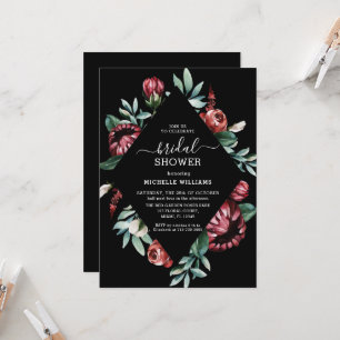 Fête des mariées Noir avec Red Roses Invitation