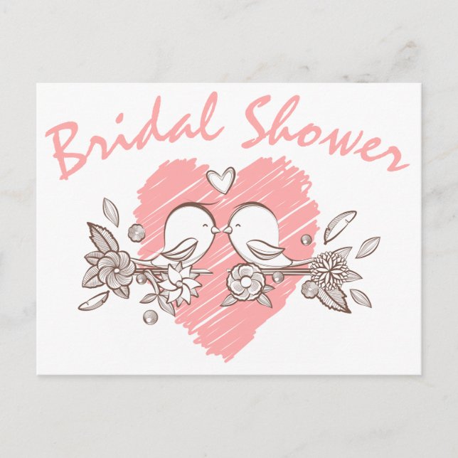 Fête des mariées Pink Heart Lovebirds Invitation (Devant)