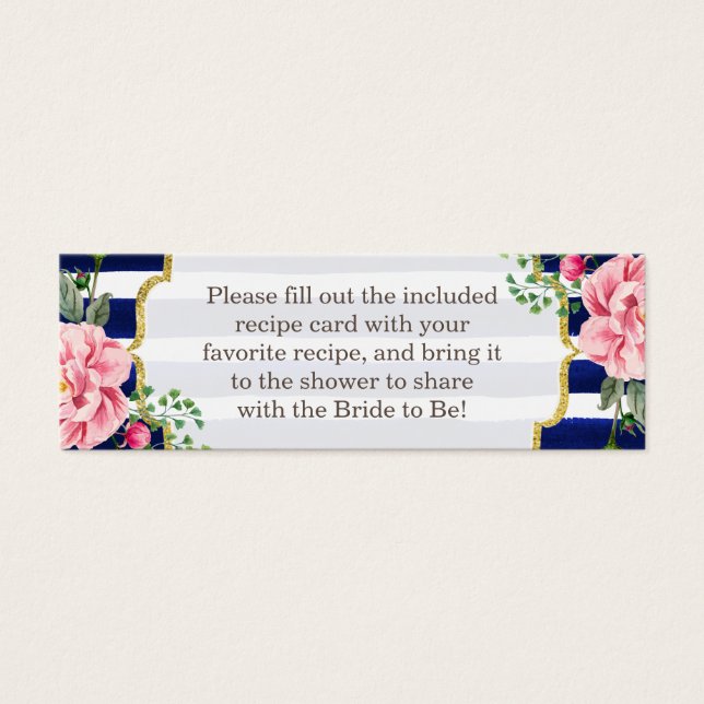 Fête des mariées Recette Carte Poème Floral Navy S (Devant)
