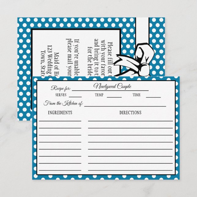 Fête des mariées Recette Carte Polka Dot Cerulean  (Devant / Derrière)