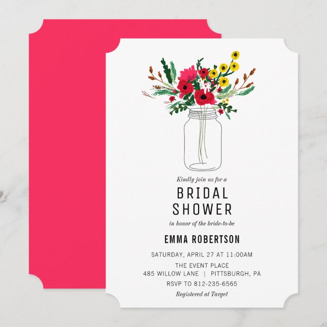 Fête des mariées Red Bouquet Douche invitation (Devant / Derrière)