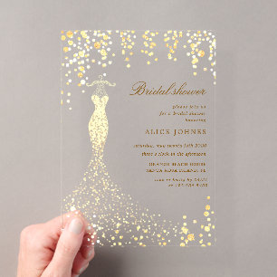 Fête des mariées Robe Dorée Acrylique Invitation