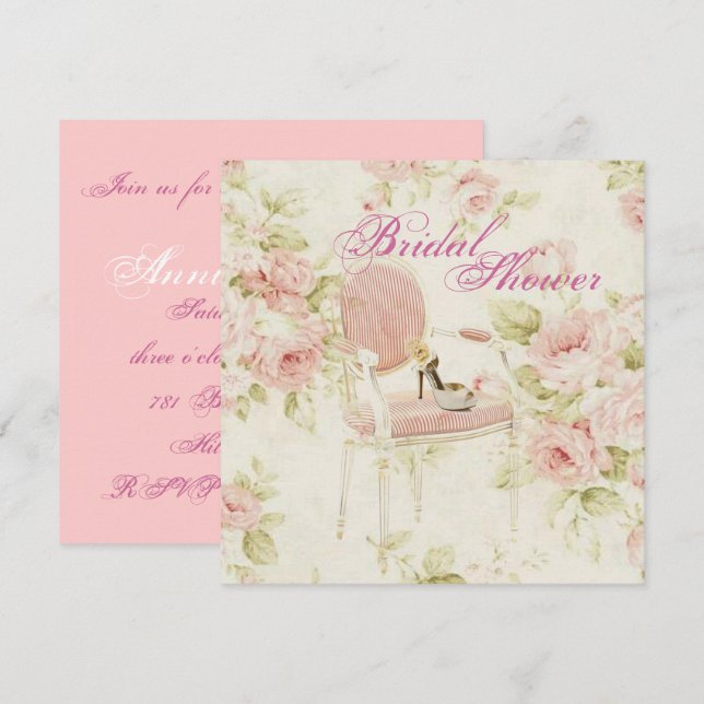 Fête des mariées rose Floral Tea Party Invitation (Devant / Derrière)